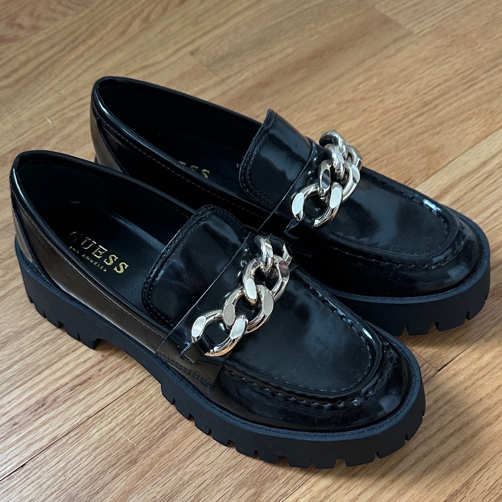 Guess Black Loafers with Metallic Chain